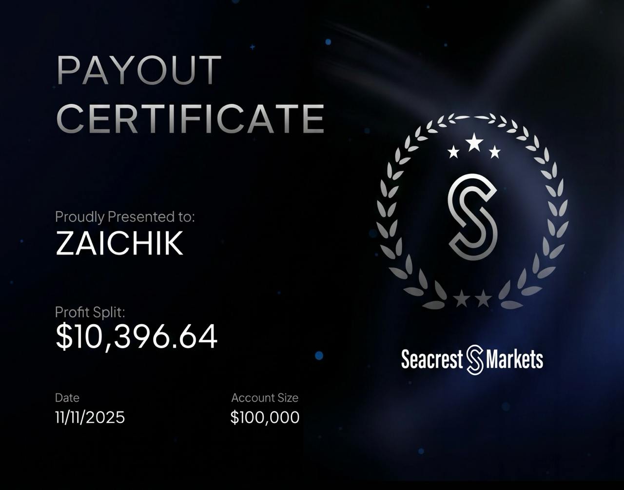 Сертификат выплаты Seacrest Markets